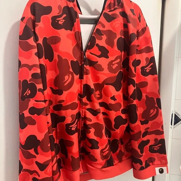 BAPE designer brand Camo Red Shark Full Zip Hoodie lightweight jacket Size XXL - Picture 2 of 15